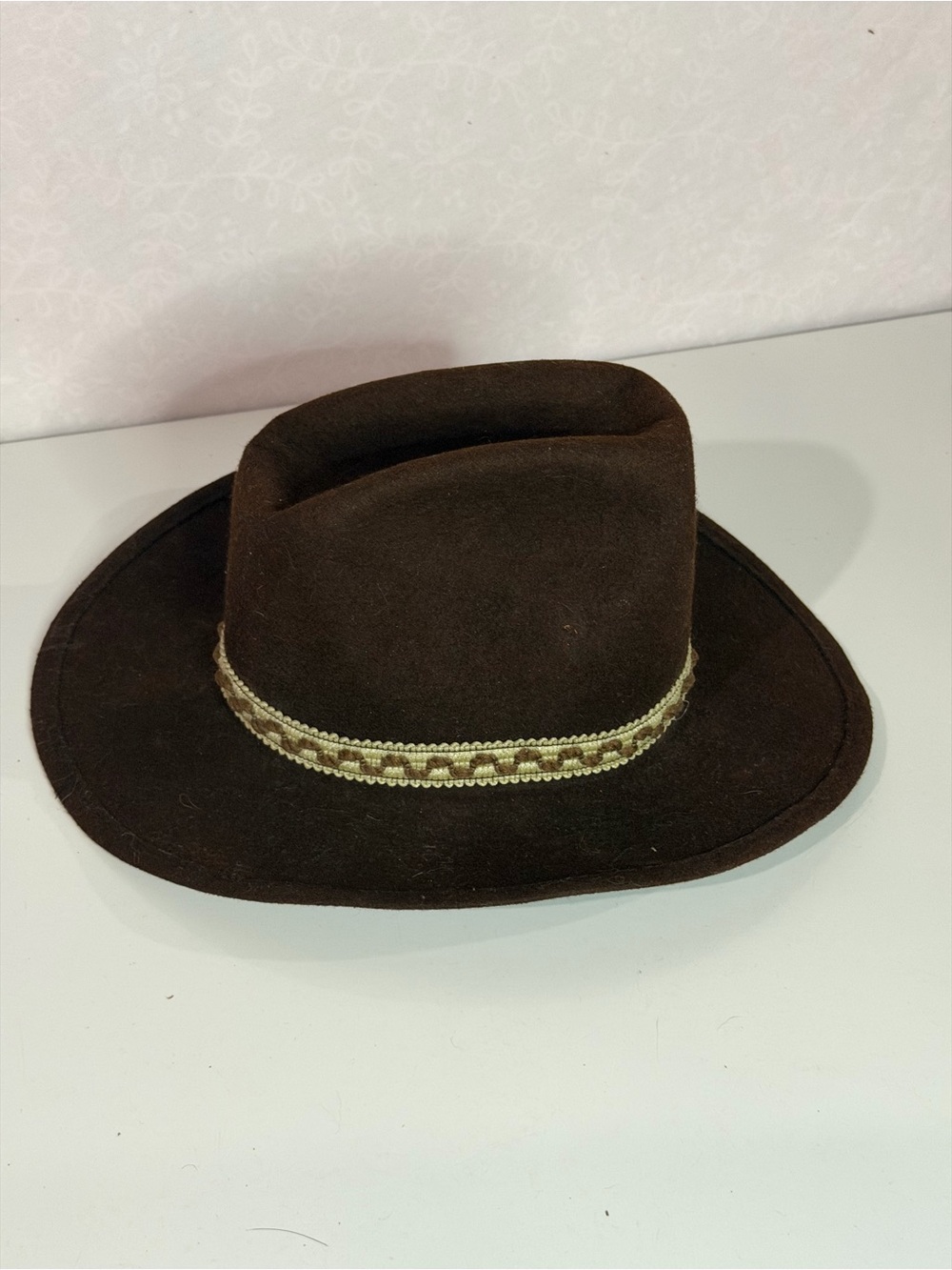 Vintage G. Richards Brown Felt Western Cowboy Hat Woven Band & Feather